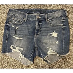 Torrid Denim Jean Shorts Womens 12 Blue Mid Rise‎ Distressed Cutoff Raw Hem